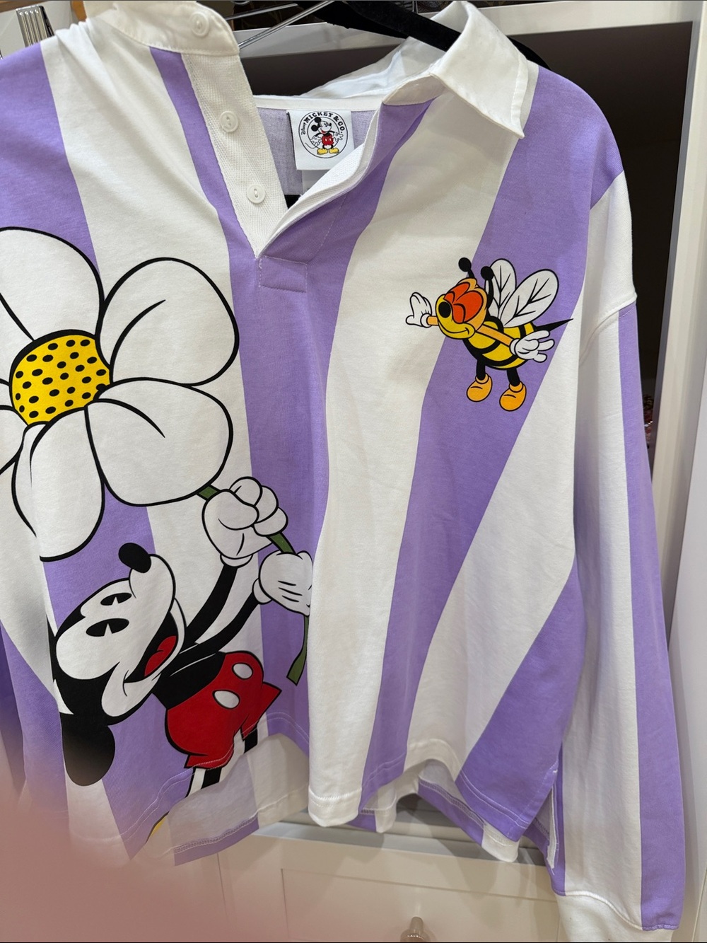 Disney Lavender & White Striped Mickey Rugby Top with Bee Motif